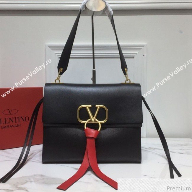 Valentino Medium VRING Smooth Calfskin Shoulder Bag Black/Red Tie 2019 (XYD-9040347)