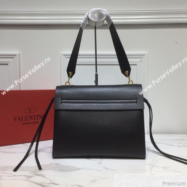 Valentino Medium VRING Smooth Calfskin Shoulder Bag Black/Red Tie 2019 (XYD-9040347)