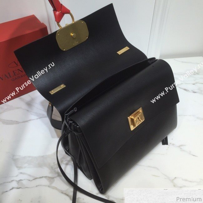 Valentino Medium VRING Smooth Calfskin Shoulder Bag Black/Red Tie 2019 (XYD-9040347)