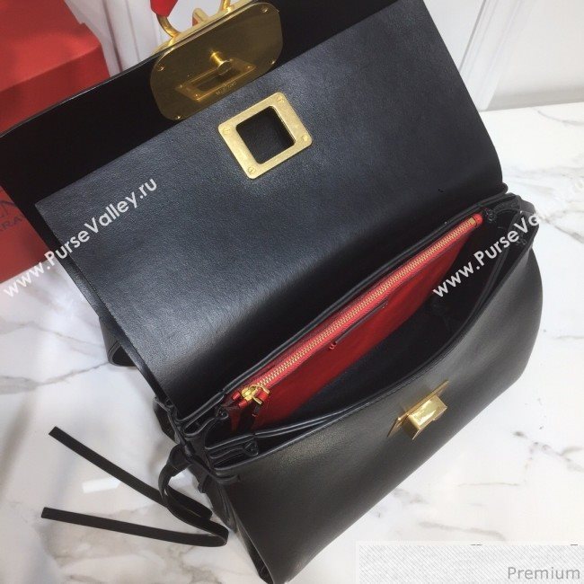 Valentino Medium VRING Smooth Calfskin Shoulder Bag Black/Red Tie 2019 (XYD-9040347)