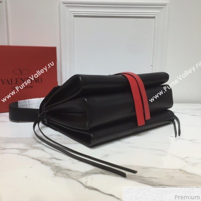Valentino Medium VRING Smooth Calfskin Shoulder Bag Black/Red Tie 2019 (XYD-9040347)