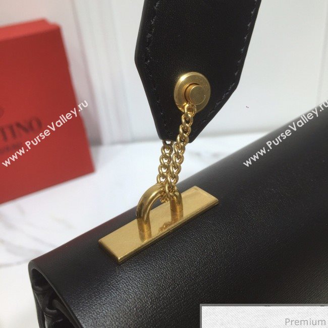 Valentino Medium VRING Smooth Calfskin Shoulder Bag Black/Red Tie 2019 (XYD-9040347)