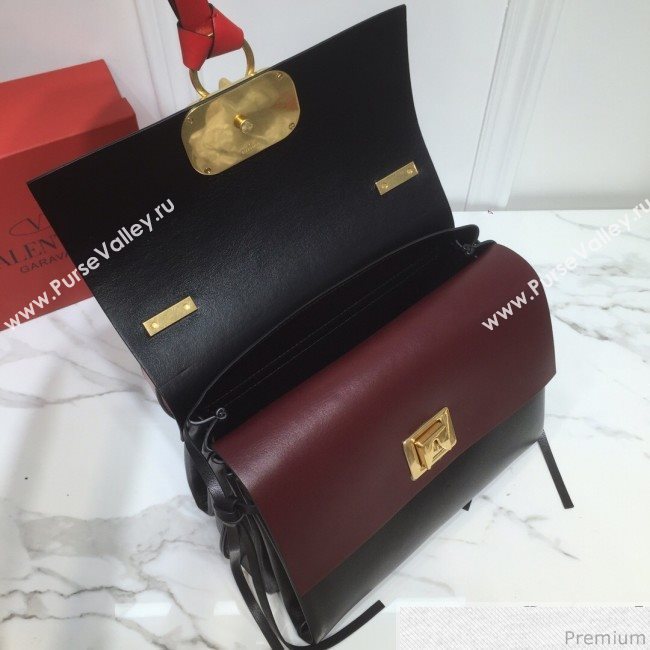 Valentino Medium VRING Smooth Calfskin Shoulder Bag Red/Black 2019 (XYD-9040350)