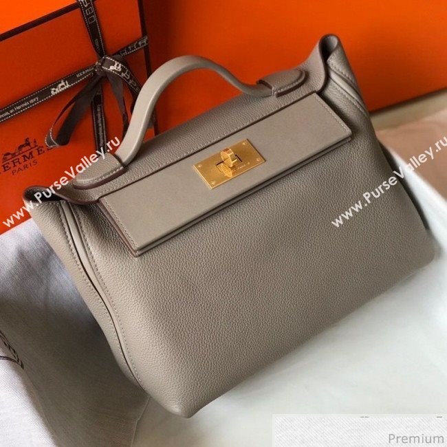 Hermes Kelly 24/24 - 29 Bag in Togo Leather Grey/Gold 2018 (Half Handmade) (FLB-9040115)