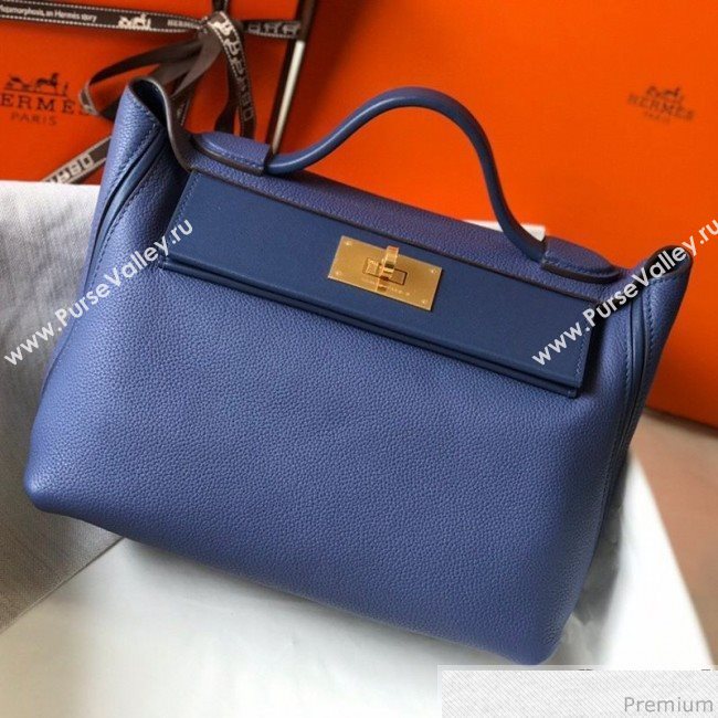 Hermes Kelly 24/24 - 29 Bag in Togo Leather Blue/Gold 2018 (Half Handmade) (FLB-9040116)