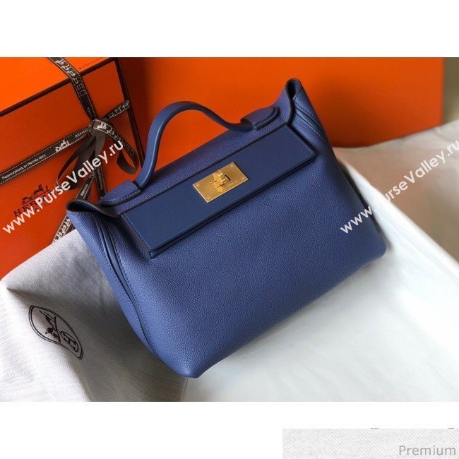 Hermes Kelly 24/24 - 29 Bag in Togo Leather Blue/Gold 2018 (Half Handmade) (FLB-9040116)