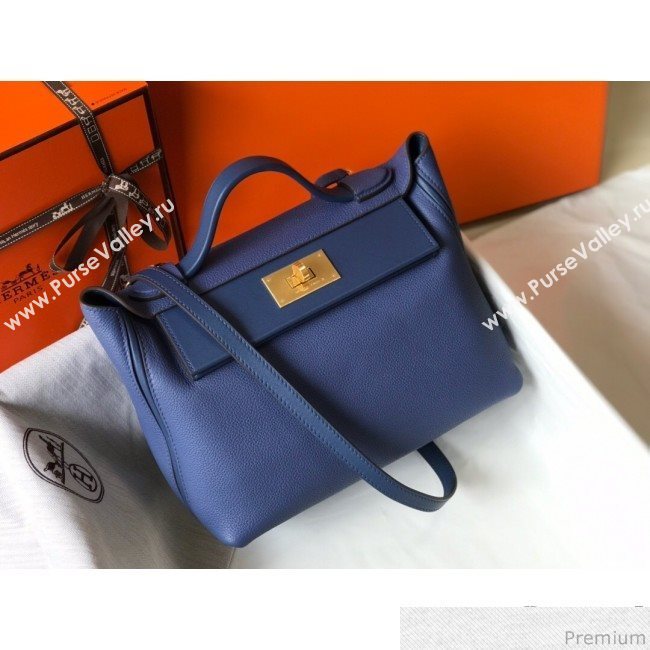 Hermes Kelly 24/24 - 29 Bag in Togo Leather Blue/Gold 2018 (Half Handmade) (FLB-9040116)