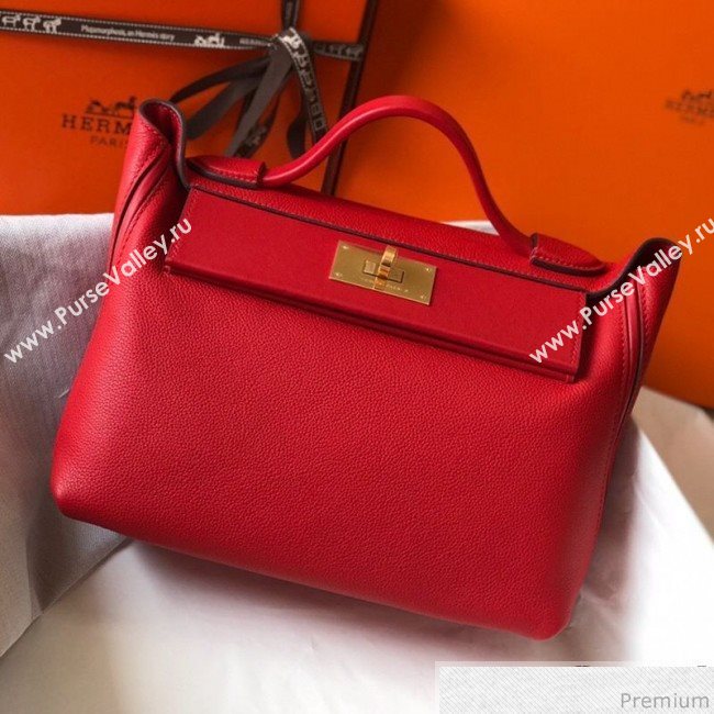 Hermes Kelly 24/24 - 29 Bag in Togo Leather Red/Gold 2018 (Half Handmade) (FLB-9040117)