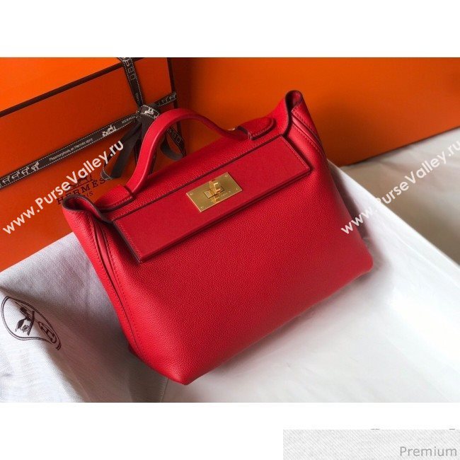 Hermes Kelly 24/24 - 29 Bag in Togo Leather Red/Gold 2018 (Half Handmade) (FLB-9040117)