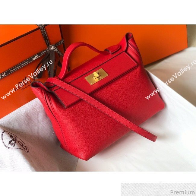 Hermes Kelly 24/24 - 29 Bag in Togo Leather Red/Gold 2018 (Half Handmade) (FLB-9040117)