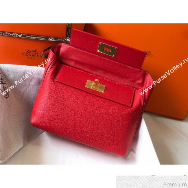 Hermes Kelly 24/24 - 29 Bag in Togo Leather Red/Gold 2018 (Half Handmade) (FLB-9040117)