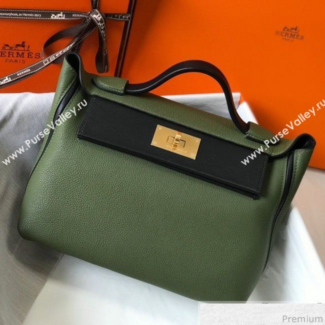 Hermes Kelly 24/24 - 29 Bag in Togo Leather Green/Black/Gold 2018 (Half Handmade) (FLB-9040118)