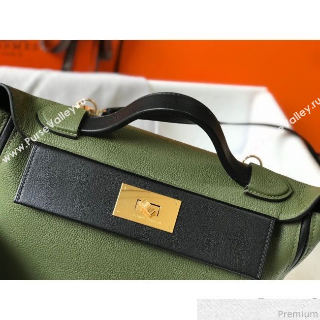 Hermes Kelly 24/24 - 29 Bag in Togo Leather Green/Black/Gold 2018 (Half Handmade) (FLB-9040118)