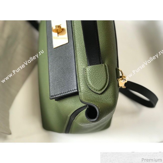 Hermes Kelly 24/24 - 29 Bag in Togo Leather Green/Black/Gold 2018 (Half Handmade) (FLB-9040118)