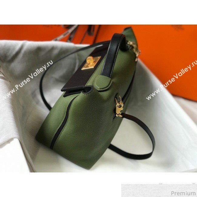 Hermes Kelly 24/24 - 29 Bag in Togo Leather Green/Black/Gold 2018 (Half Handmade) (FLB-9040118)