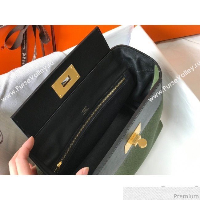 Hermes Kelly 24/24 - 29 Bag in Togo Leather Green/Black/Gold 2018 (Half Handmade) (FLB-9040118)
