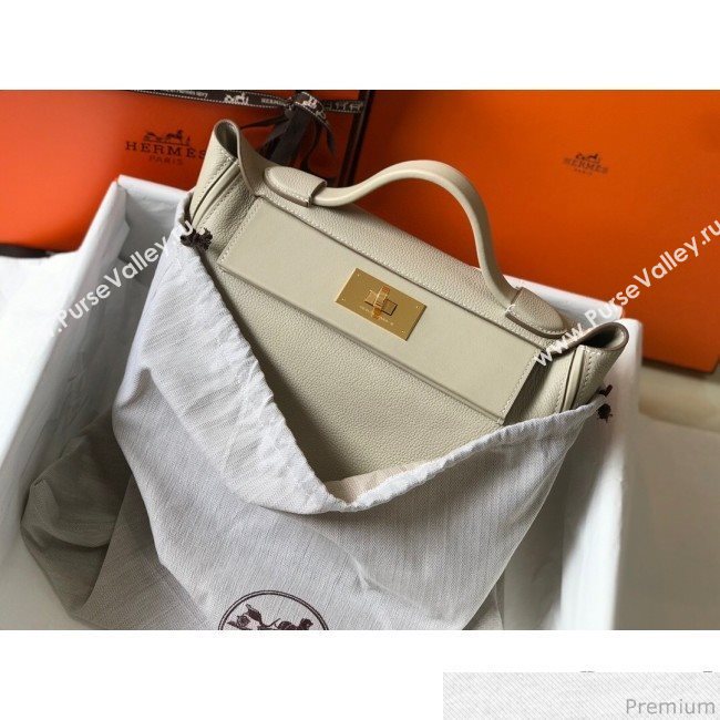 Hermes Kelly 24/24 - 29 Bag in Togo Leather White Wool/Gold 2018 (Half Handmade) (FLB-9040119)