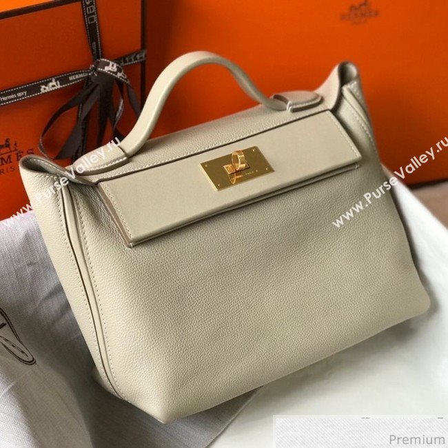 Hermes Kelly 24/24 - 29 Bag in Togo Leather White Wool/Gold 2018 (Half Handmade) (FLB-9040119)