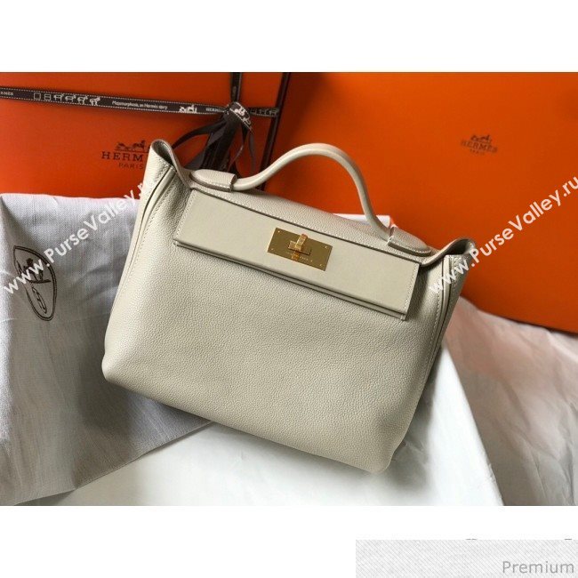 Hermes Kelly 24/24 - 29 Bag in Togo Leather White Wool/Gold 2018 (Half Handmade) (FLB-9040119)