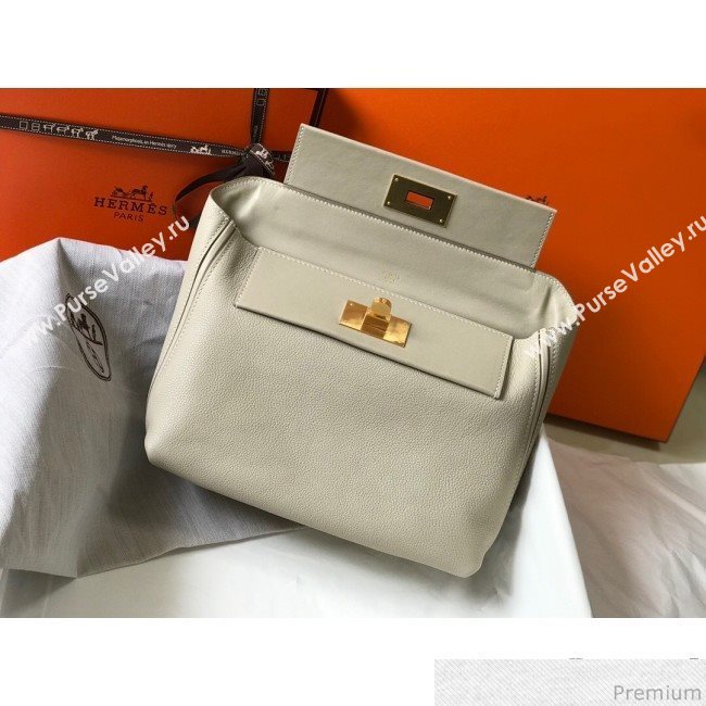 Hermes Kelly 24/24 - 29 Bag in Togo Leather White Wool/Gold 2018 (Half Handmade) (FLB-9040119)