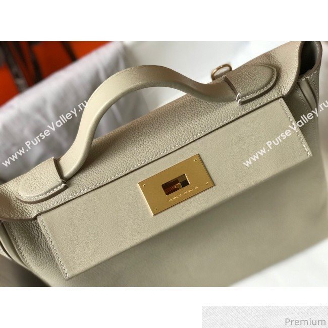 Hermes Kelly 24/24 - 29 Bag in Togo Leather White Wool/Gold 2018 (Half Handmade) (FLB-9040119)