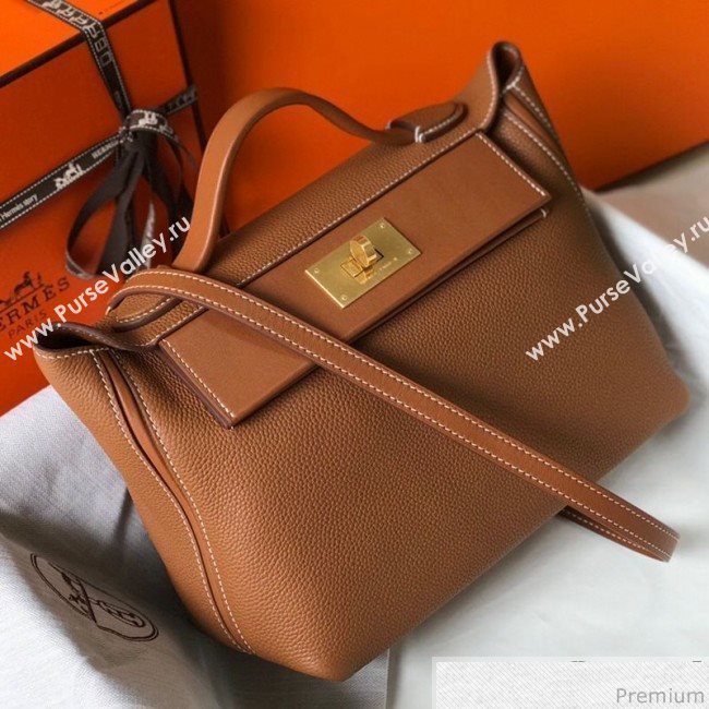 Hermes Kelly 24/24 - 29 Bag in Togo Leather Brown/Gold 2018 (Half Handmade) (FLB-9040120)