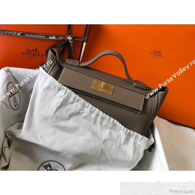 Hermes Kelly 24/24 - 29 Bag in Togo Leather Grey Elephant/Gold 2018 (Half Handmade) (FLB-9040121)