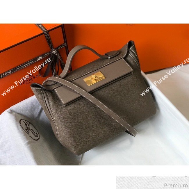 Hermes Kelly 24/24 - 29 Bag in Togo Leather Grey Elephant/Gold 2018 (Half Handmade) (FLB-9040121)