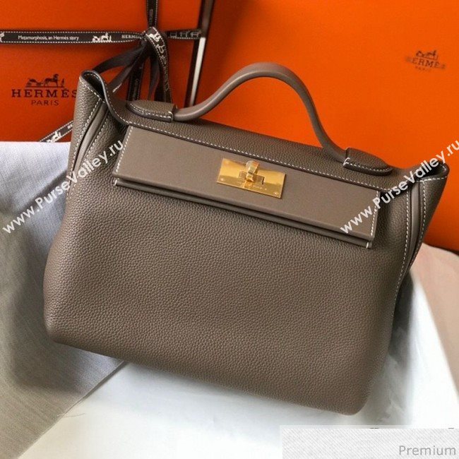 Hermes Kelly 24/24 - 29 Bag in Togo Leather Grey Elephant/Gold 2018 (Half Handmade) (FLB-9040121)