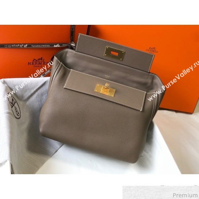 Hermes Kelly 24/24 - 29 Bag in Togo Leather Grey Elephant/Gold 2018 (Half Handmade) (FLB-9040121)