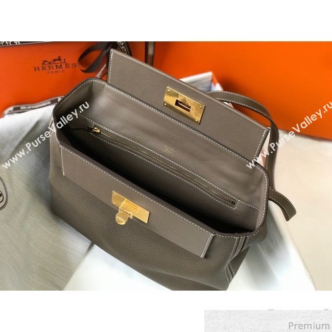 Hermes Kelly 24/24 - 29 Bag in Togo Leather Grey Elephant/Gold 2018 (Half Handmade) (FLB-9040121)