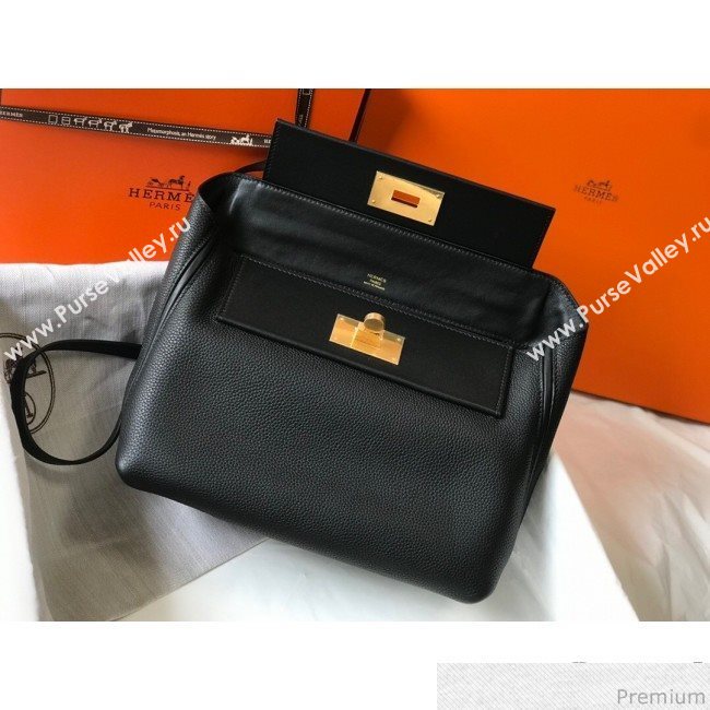 Hermes Kelly 24/24 - 29 Bag in Togo Leather Black/Gold 2018 (Half Handmade) (FLB-9040122)