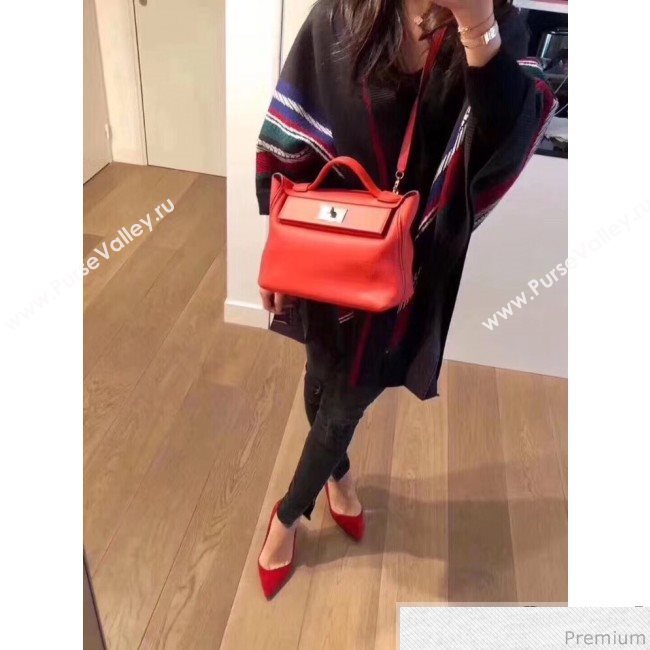 Hermes Kelly 24/24 - 29 Bag in Togo Leather Red/Gold 2018 (Half Handmade) (FLB-9040117)