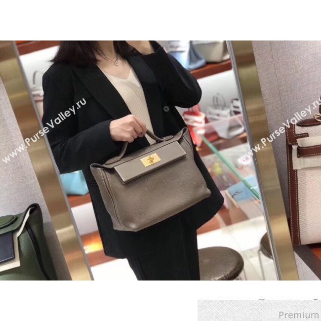 Hermes Kelly 24/24 - 29 Bag in Togo Leather Grey Elephant/Gold 2018 (Half Handmade) (FLB-9040121)