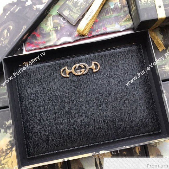 Gucci Zumi Grainy Leather Pouch 570728 Black 2019 (BLWX-9040125)