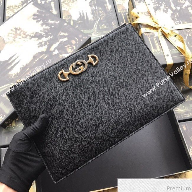 Gucci Zumi Grainy Leather Pouch 570728 Black 2019 (BLWX-9040125)