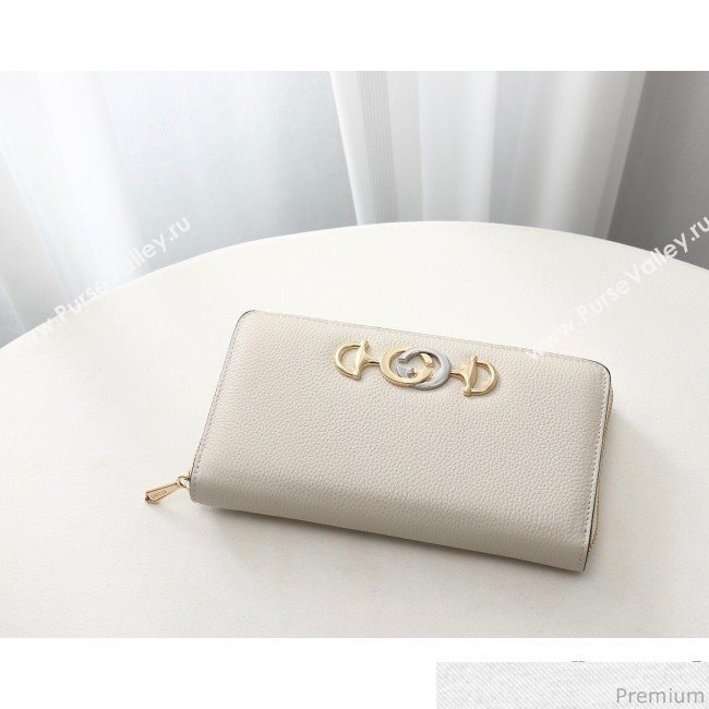Gucci Zumi Grainy Leather Zip Around Wallet 570661 White (JM-9040135)