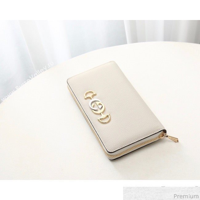 Gucci Zumi Grainy Leather Zip Around Wallet 570661 White (JM-9040135)