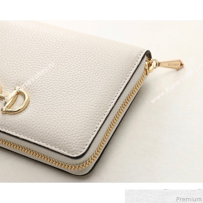 Gucci Zumi Grainy Leather Zip Around Wallet 570661 White (JM-9040135)