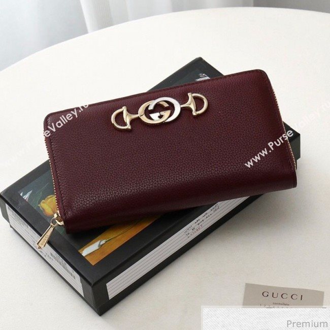 Gucci Zumi Grainy Leather Zip Around Wallet 570661 Burgundy (JM-9040136)