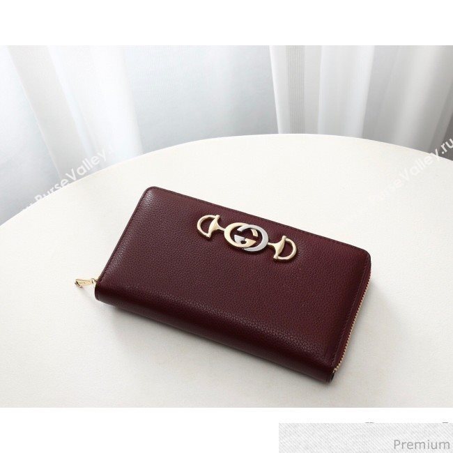 Gucci Zumi Grainy Leather Zip Around Wallet 570661 Burgundy (JM-9040136)