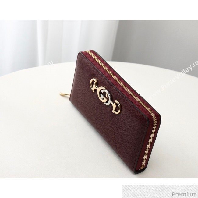 Gucci Zumi Grainy Leather Zip Around Wallet 570661 Burgundy (JM-9040136)
