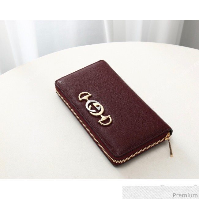 Gucci Zumi Grainy Leather Zip Around Wallet 570661 Burgundy (JM-9040136)