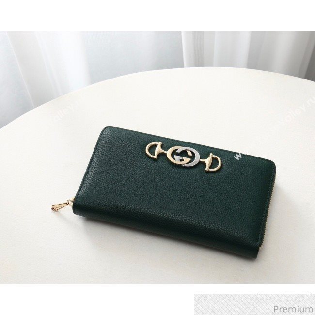 Gucci Zumi Grainy Leather Zip Around Wallet 570661 Green (JM-9040137)