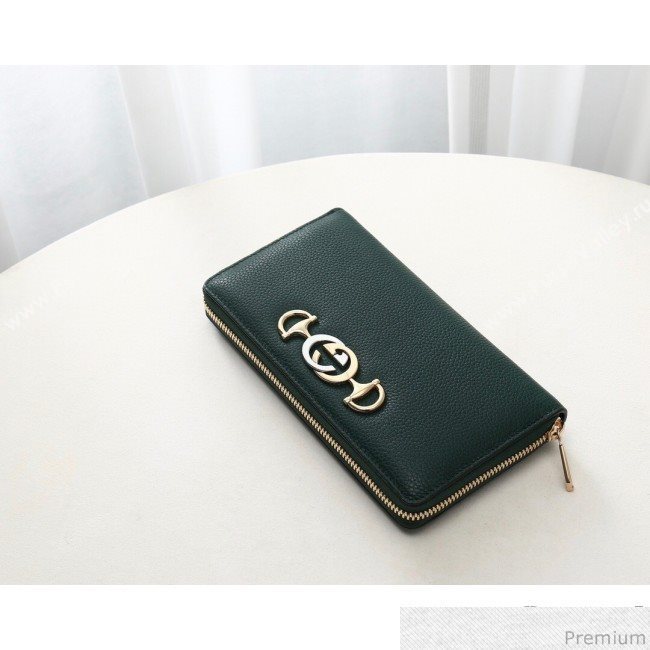 Gucci Zumi Grainy Leather Zip Around Wallet 570661 Green (JM-9040137)
