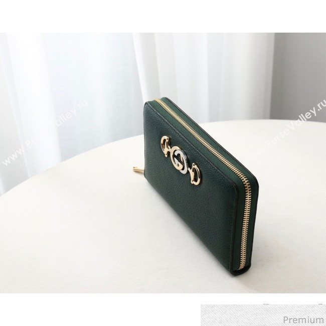 Gucci Zumi Grainy Leather Zip Around Wallet 570661 Green (JM-9040137)
