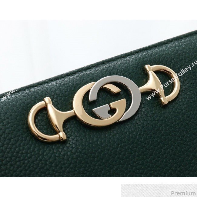 Gucci Zumi Grainy Leather Zip Around Wallet 570661 Green (JM-9040137)