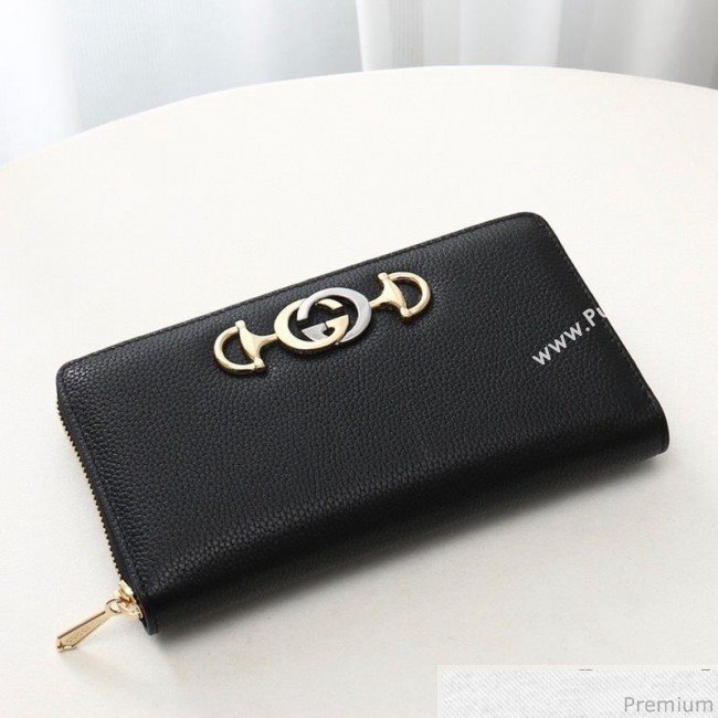 Gucci Zumi Grainy Leather Zip Around Wallet 570661 Black (JM-9040138)