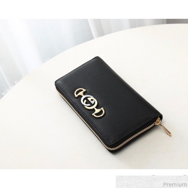 Gucci Zumi Grainy Leather Zip Around Wallet 570661 Black (JM-9040138)