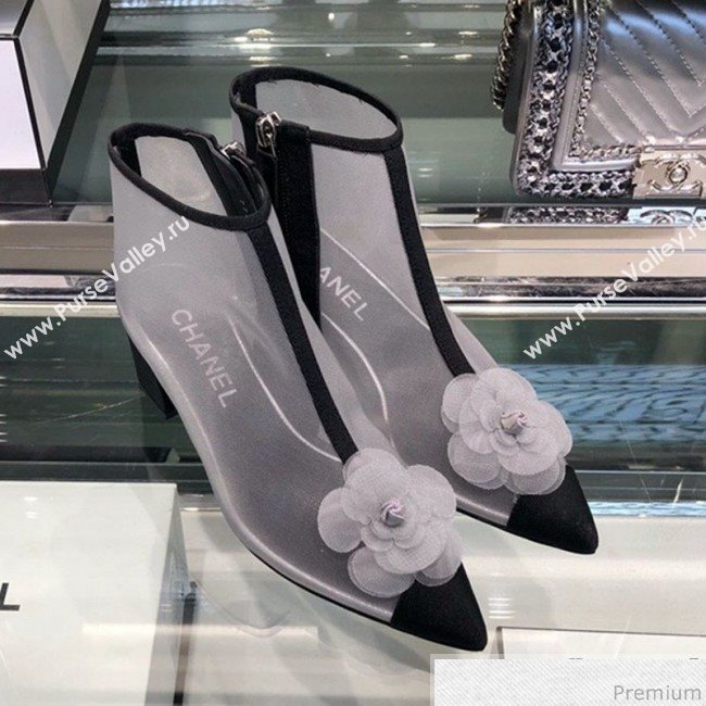 Chanel Camellia Mesh Heel Short Boots G34544 Gray 2019 (XO-9040443)